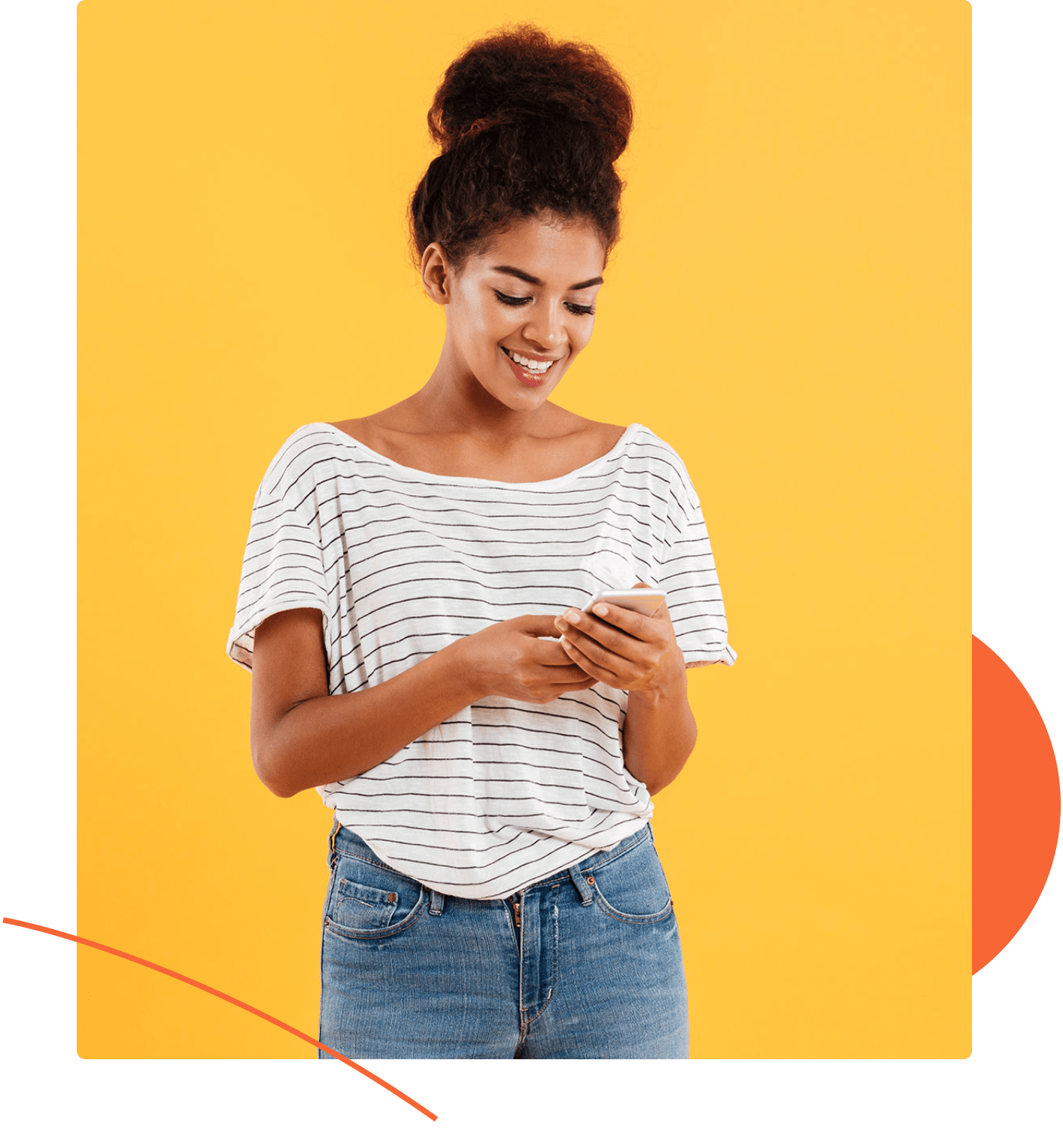 Smiling woman on phone info-9@2x